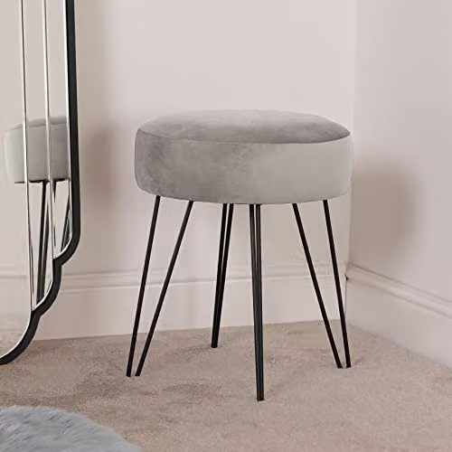 OHS Matte Velvet Dressing Table Stool with Metal Hairpin Legs in Grey or Black – 2