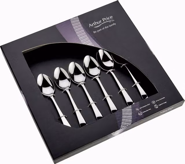 Arthur Price Georgian Polished Stainless Steel Tea Spoon Set of 6 in Silver