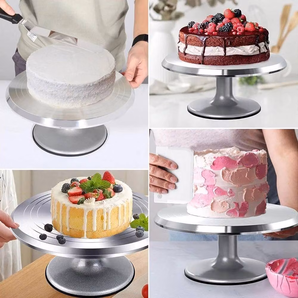 NESTLUNE Metal Cake Decorating Revolving Turntable Stand, Silver, W/D/H: 100 x 15 x 15 cm – 4