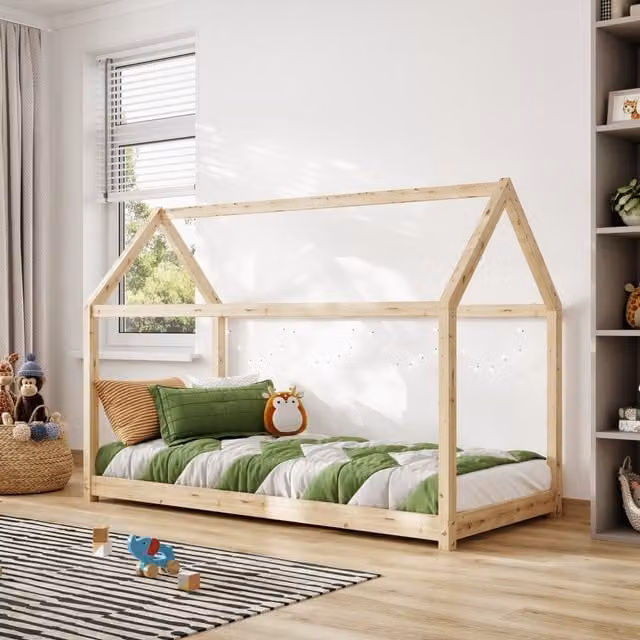 Flair Childrens Play House Bed Frame in White and Orange Lacquered Solid Pine Wood