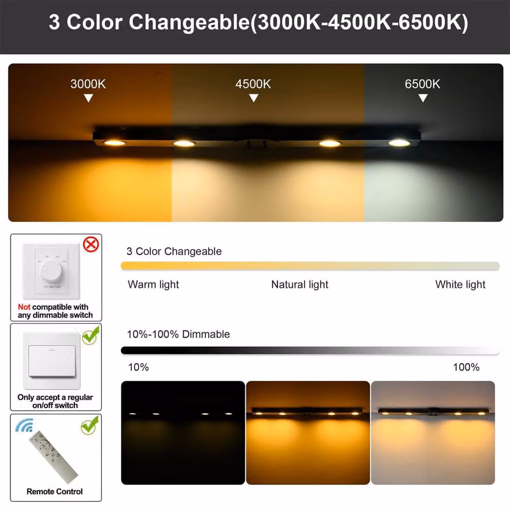 NIVOR 24W Dimmable LED Ceiling Lamp with Remote Control in Black and Gold/Brass – 3