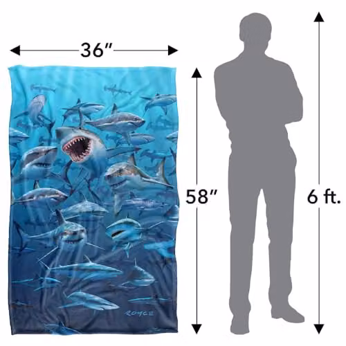 JQ Licensing Royce McClure Wish You Were Here Great White Sharks Super Soft Silky Touch Fleece Throw Blanket, W/D/H: 91 x 147 cm, Blue/Multicolour – 4