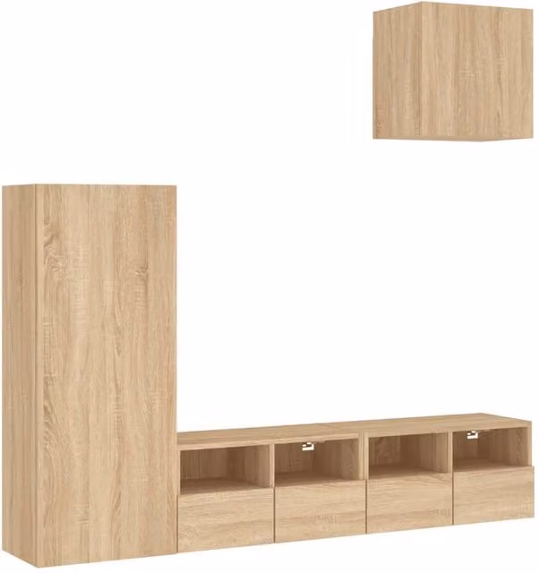 Berkfield Home 4 Piece Sonoma Oak TV Wall Unit in Light Brown