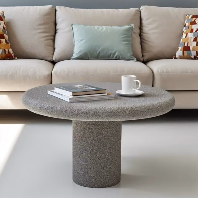 IH Design Udaipur Round Low Coffee Table in Grey Concrete Stone