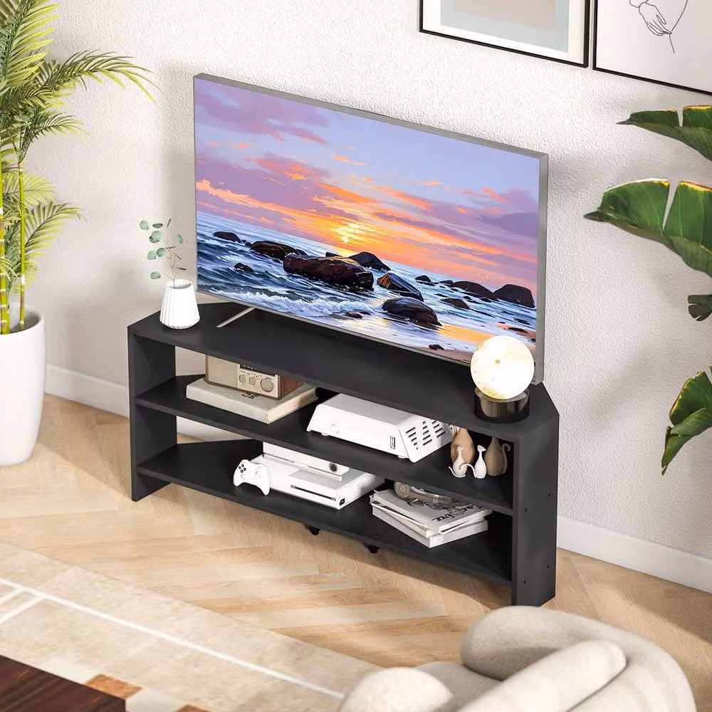 KORVIXA Minimalist Black Matt TV Unit with Media Compartments – 5