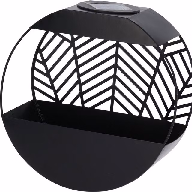 Jack Stonehouse Solar LED Round Metal Garden Wall Planter in Black with Warm White Light