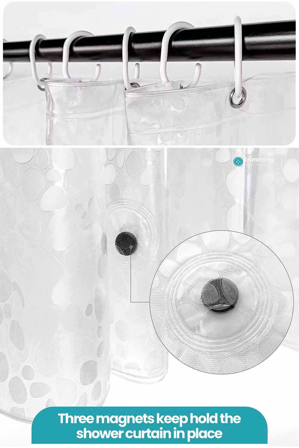 Neel Blue 3D Pebbles Waterproof PVC Shower Curtain in Clear, W/D/H: 180 x 180 x 200 cm – 2