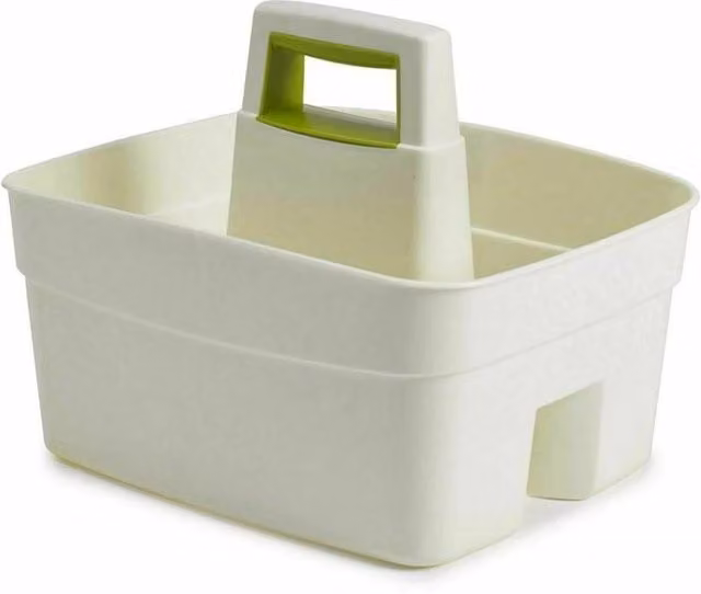 SPETLEK Large Handy Kitchen Caddy Cutlery Basket with Handles in Cream/Beige
