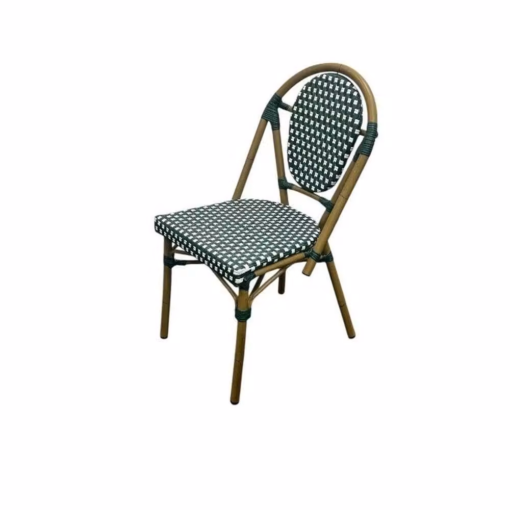 NESTLUNE Set of 4 Green Rattan Bistro Chairs for Outdoor and Garden Use – 2