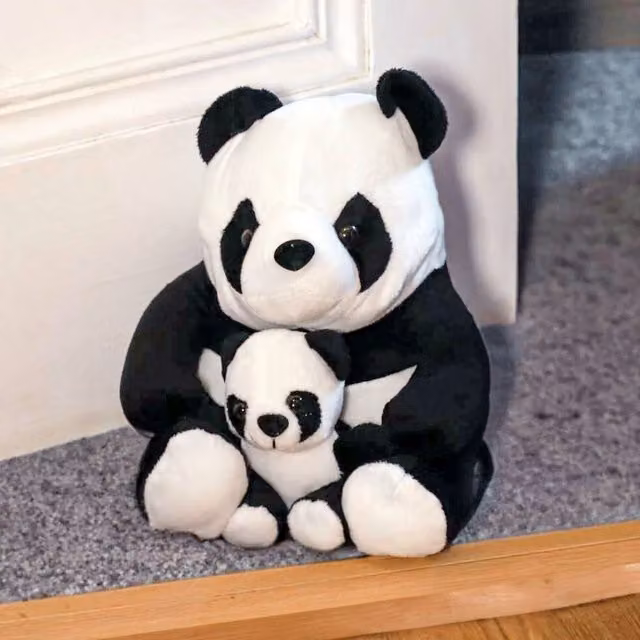 Marco Paul Large Weighted Plush Panda Duo Door Stopper, 1.5kg, Black