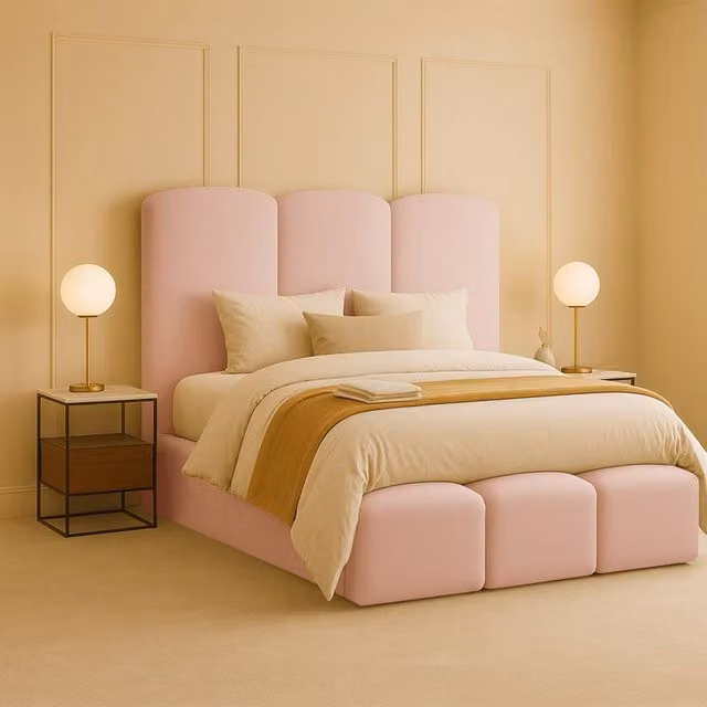 Desire Deco Rivas Modern Upholstered Bed Frame in Pink, W/D/H: 180 x 200 cm