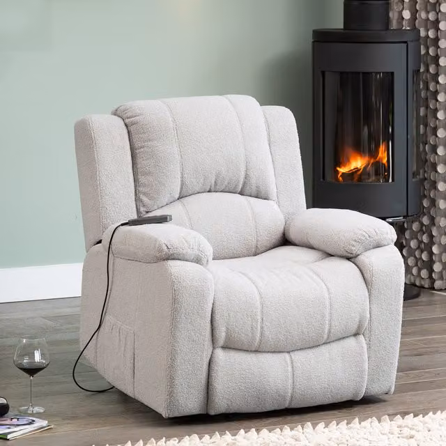Artemis Home Ellington Electric Lift Assist Recliner with Massage and Heat in Light Grey Boucle Fabric