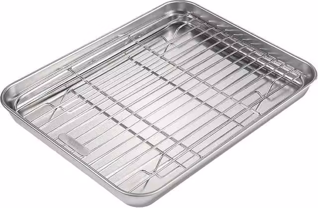 VOGREX Stainless Steel Rectangular Roasting and Baking Tray with BBQ Rack in Silver