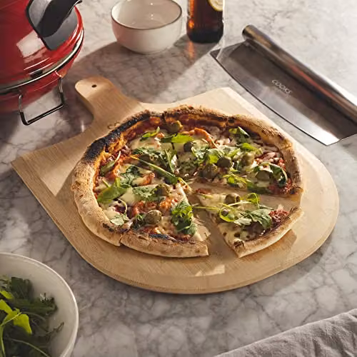 Cooks Professional Bamboo Pizza Board and Stainless Steel Cutter Set, Natural Brown, W: 35 cm, D: 33 cm – 2