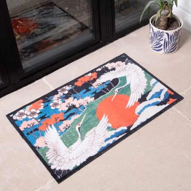 Artsy Mats Japanese Crane Washable Non-Slip Indoor Doormat, Multicolour, W: 80 cm, D: 50 cm – 1