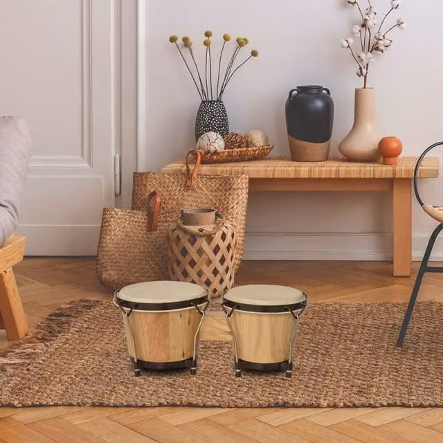 HOMCOM Wooden Bongo Drum Set in Brown