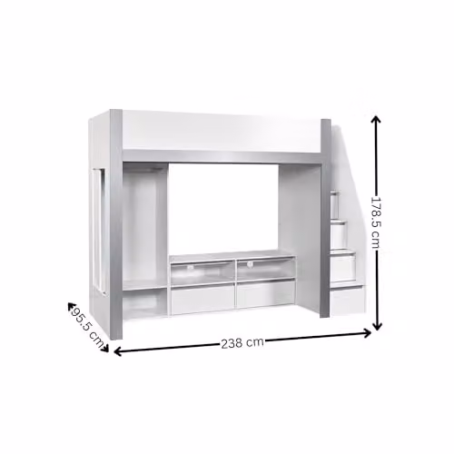 Julian Bowen Gaia Single Highsleeper TV Bed in White and Silver with Side Compartments and USB Charging Port – 2