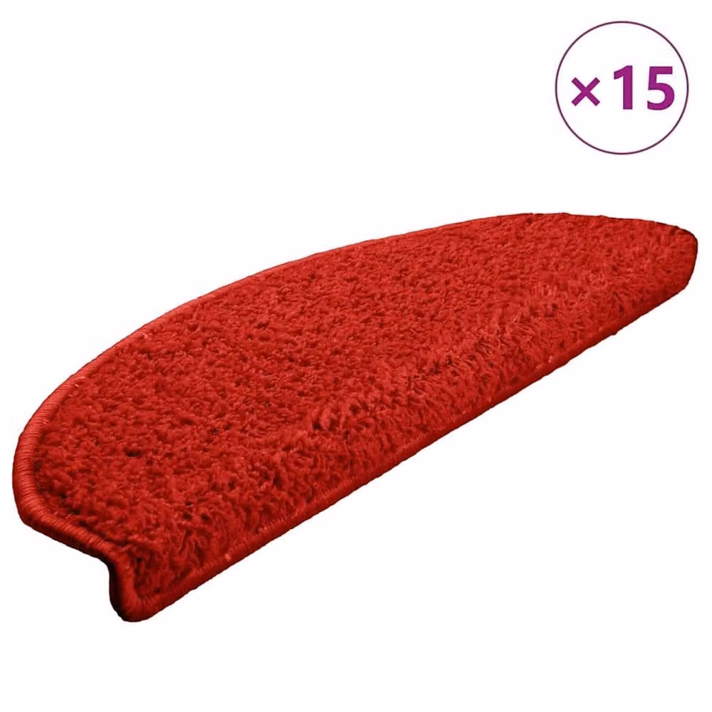 Berkfield Home Self-Adhesive Carpet Stair Treads, 15 Pieces, Red, W: 65 cm, D: 21 cm, H: 4 cm – 2