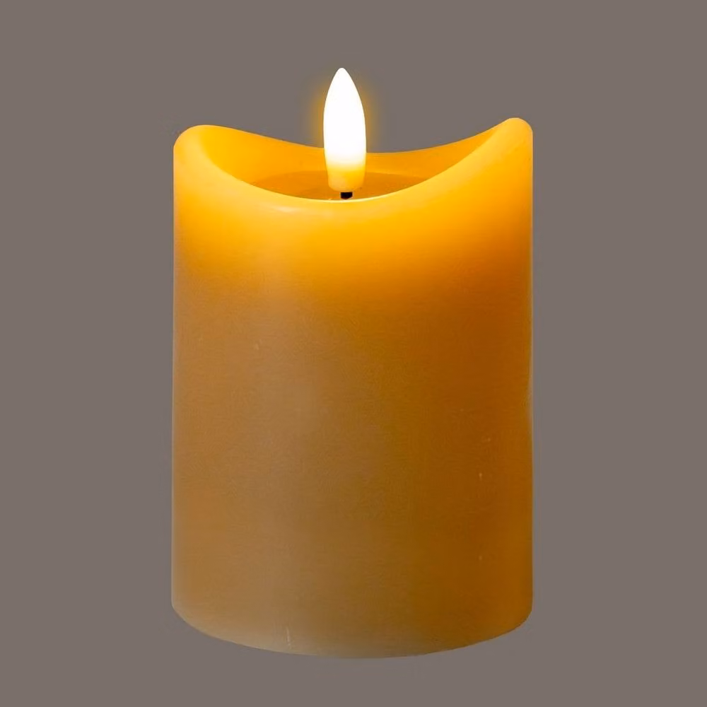 Lemon Pavilion Natural Glow Melted LED Pillar Candle in Taupe, H7 x W7 x D10 cm – 2