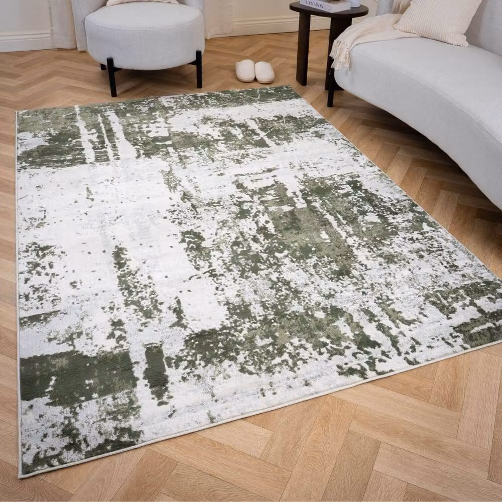 THE RUGS Elaris Stain Resistant Abstract Area Rug in Green and Light Grey, W/D: 120 x 170 cm – 2
