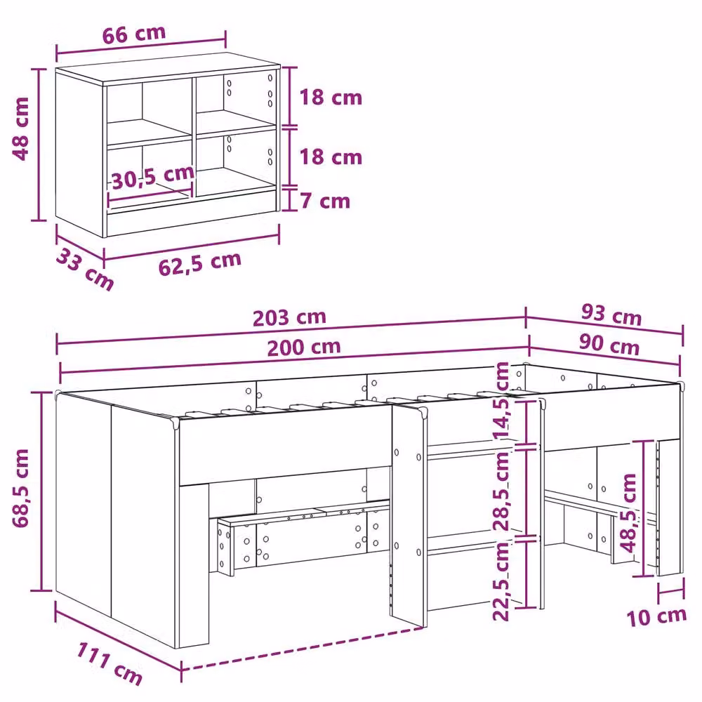 Berkfield Home Loft Bed Frame with Cabinet and Side Compartments in Black Engineered Wood – 4