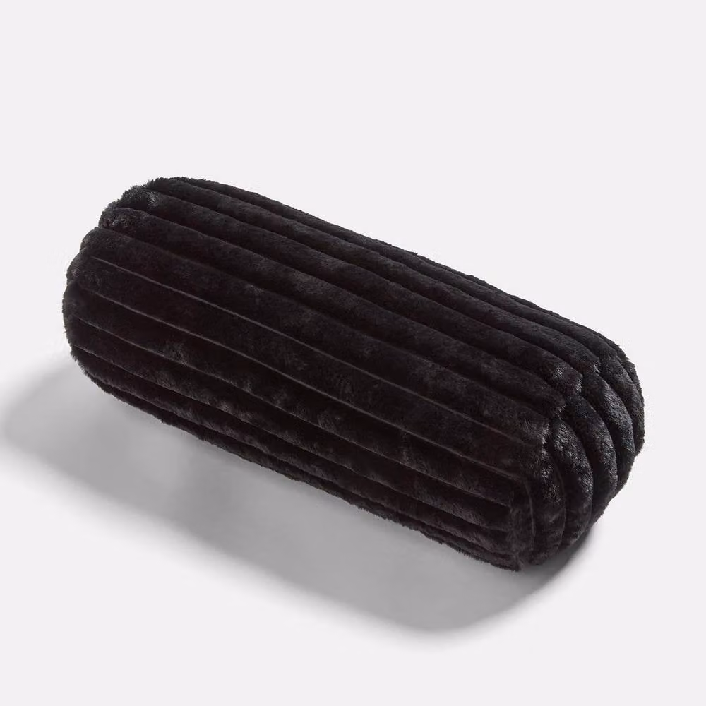 OHS Black Faux Fur Ribbed Round Bolster Cushion – 3