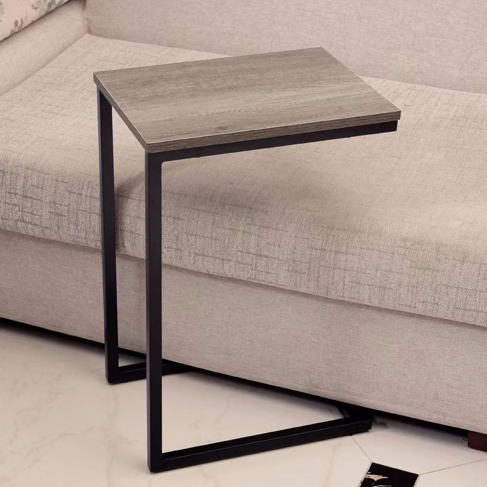 VOGREX C Shaped Side Table with Black Metal Frame and Rustic Multicolour Top – 3
