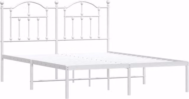 Berkfield Home Metal Bed Frame with Headboard in White, W/D/H: 140 x 190 cm