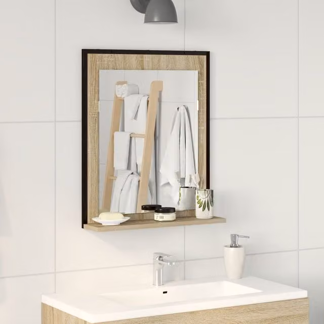 Berkfield Home Bathroom Mirror with Shelf in Sonoma Oak Brown, W/D/H: 50 x 12 x 60 cm