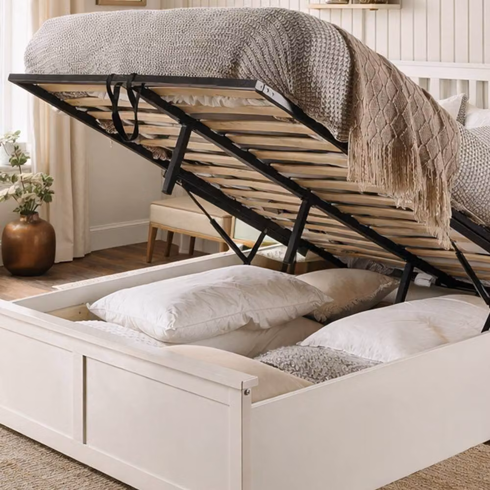 Aspire Hampton Shaker Style Wooden Ottoman Storage Bed in White, Super King, W/D/H: 200 x 190 x 37 cm – 2