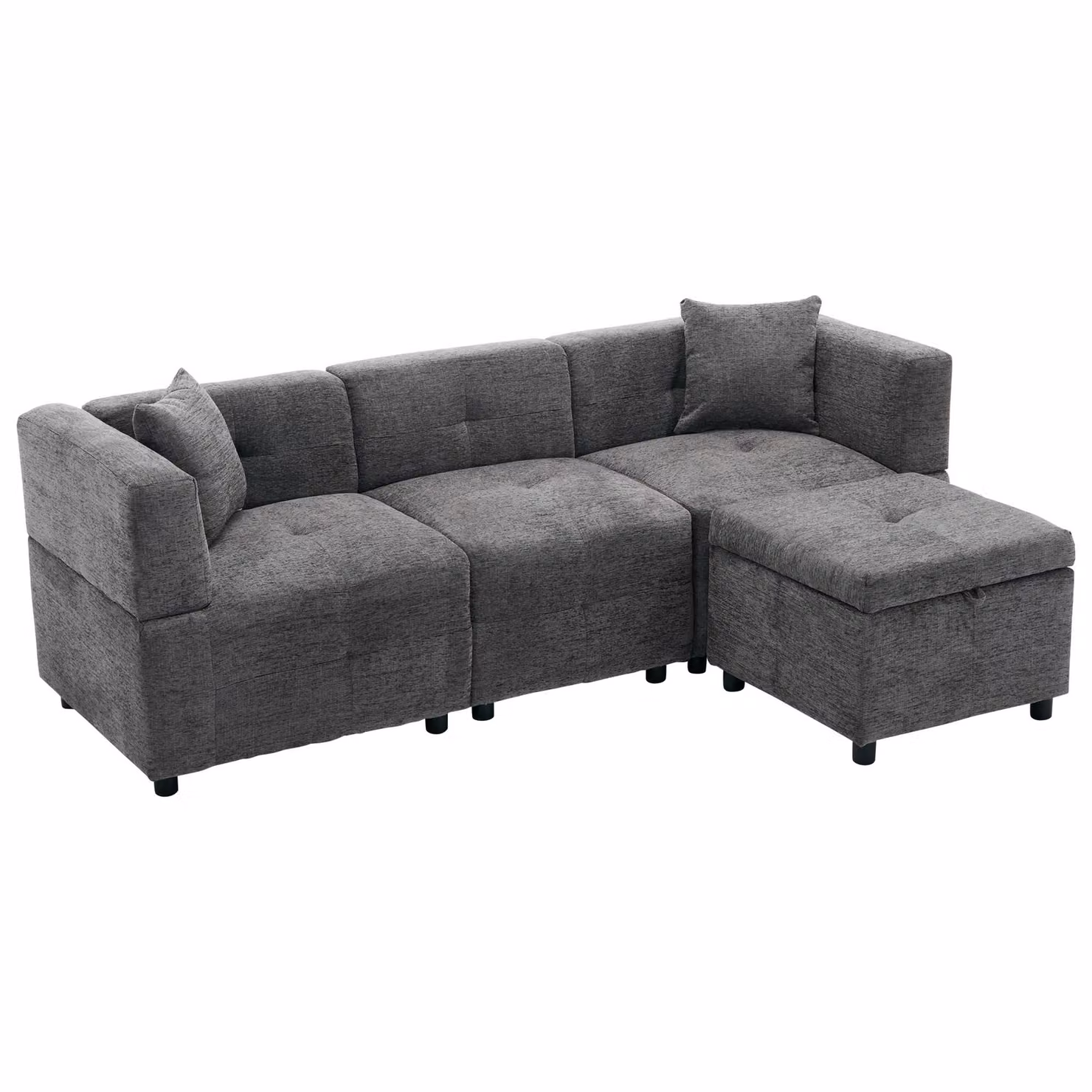 Aosom.UK Grey L-Shaped Sectional Fabric Sofa with Reversible Design, Removable Storage Ottoman and 2 Pillows, W/D/H: 204 x 68 x 69 cm – 2