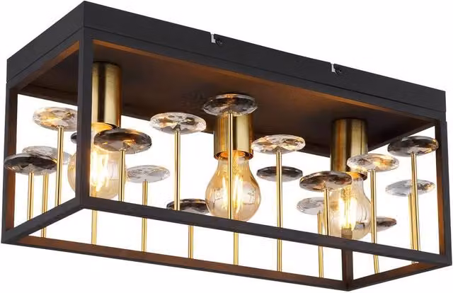 Globo Lighting Crystal Ceiling Light in Black and Gold with 3x E27 Sockets, W/D/H: 45 x 18 x 20 cm – 4