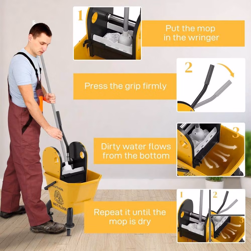 NESTLUNE Mop Bucket with Wringer on Wheels in Yellow – 4