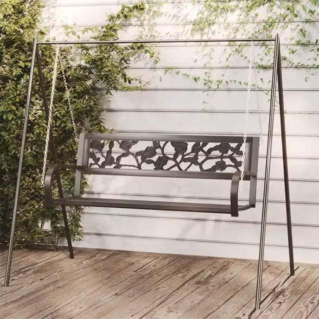 Berkfield Home Garden Swing Bench in Black Steel and Plastic, Width: 125 cm