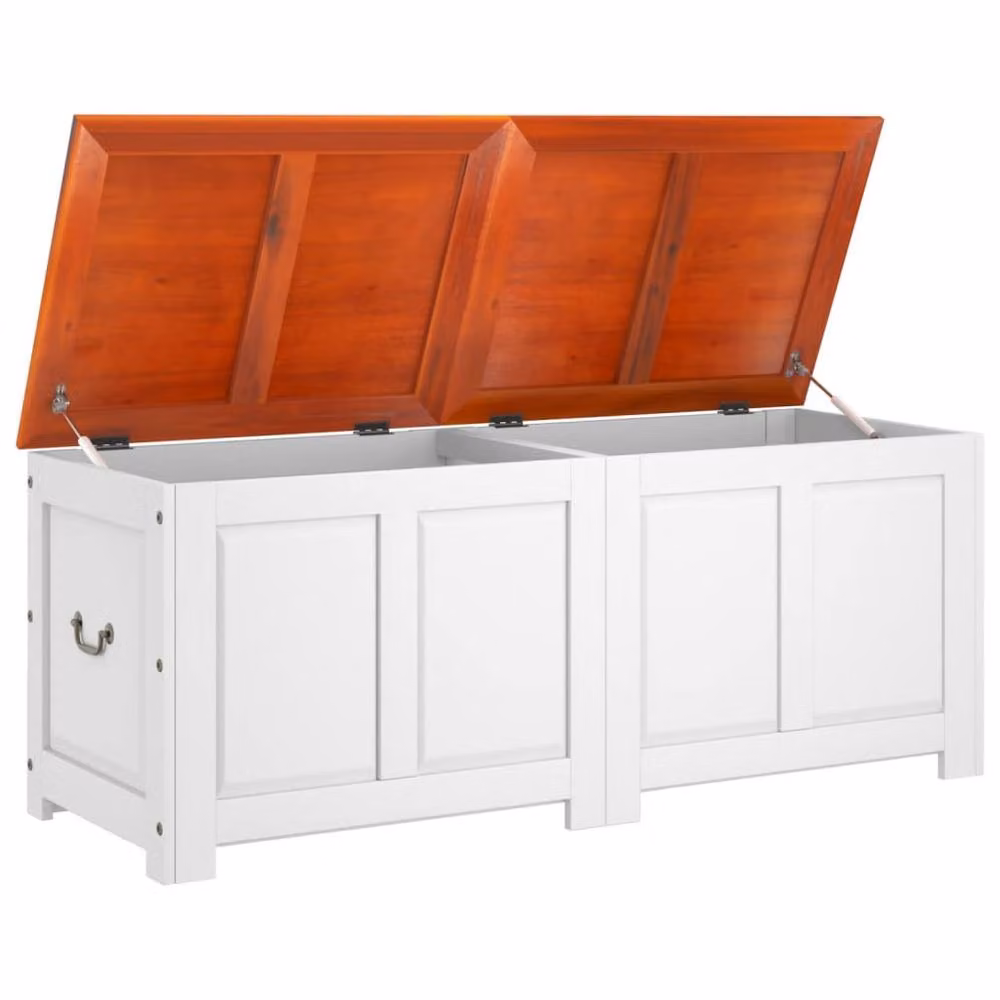 Berkfield Home Acacia Wood Storage Chest with Lid in Brown and White – 2