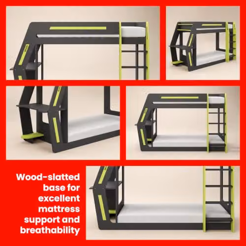 Recoil Alister Gaming Bunk Bed with Desk in Anthracite, Green and Grey, W/D/H: 190 x 90 x 237.1 cm – 6