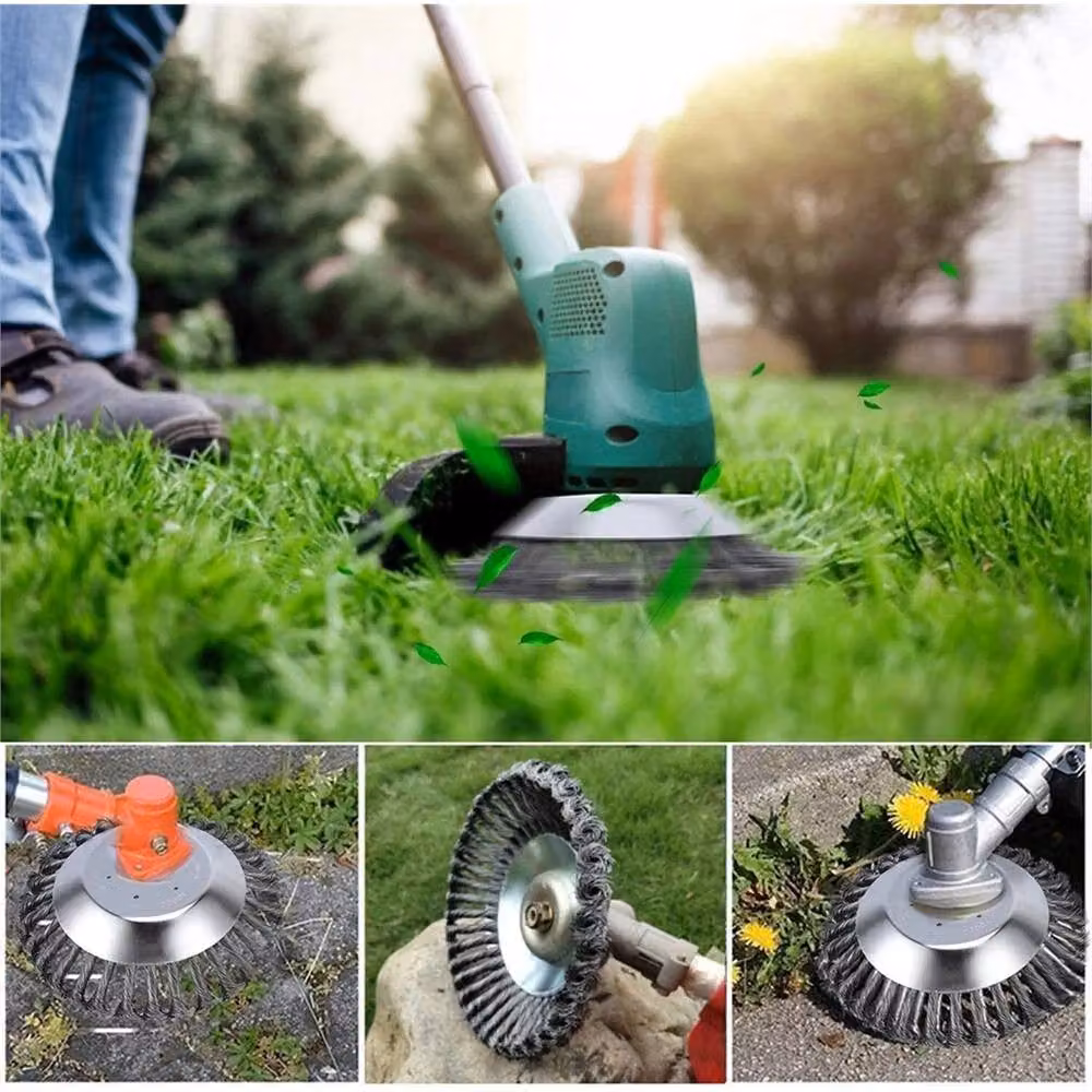 VOGREX 8 inch Silver Steel Wire Wheel Brush Grass and Weed Strimmer Trimmer Head – 3