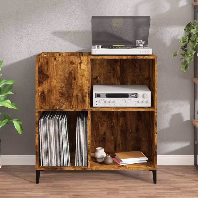 Berkfield Home Record Cabinet in Smoked Oak Brown, W: 84.5 cm, D: 38 cm, H: 89 cm