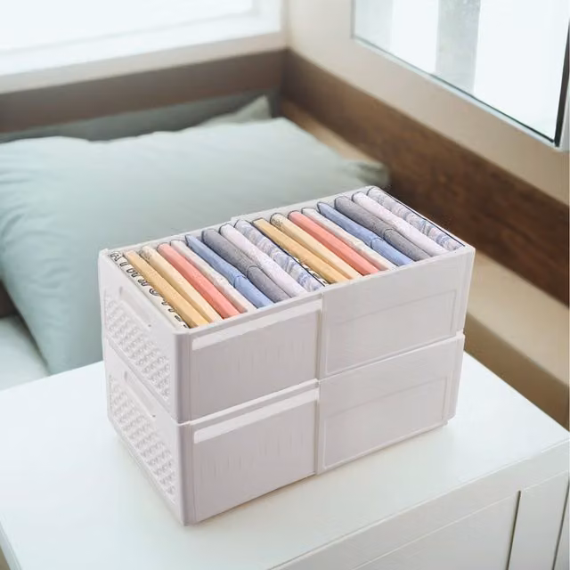 Komore Set of 2 Stackable Retractable Plastic Drawer Storage Baskets in White