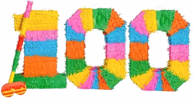 Fax Potato 100th Birthday Anniversary Pinata Set with Stick and Blindfold in Multicolour