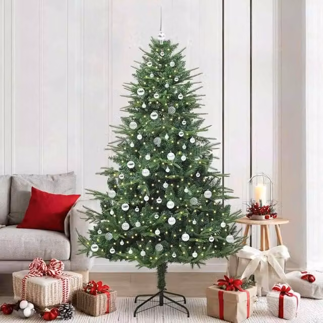 Berkfield Home Artificial Pre-lit Christmas Tree with Ball Set, Green, Height: 210 cm