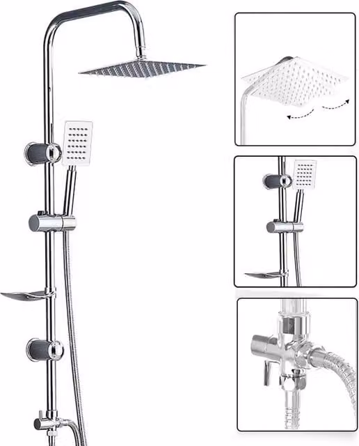 Havendro Large Twin Head Waterfall Shower Kit with Adjustable Riser Rail in Chrome Silver