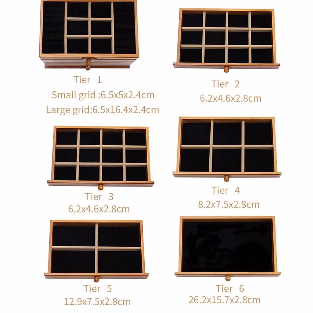 NESTLUNE 6 Layer Large Vintage Wooden Jewellery Box with Storage Drawers, Brown, W: 100 cm, D: 15 cm, H: 15 cm – 3