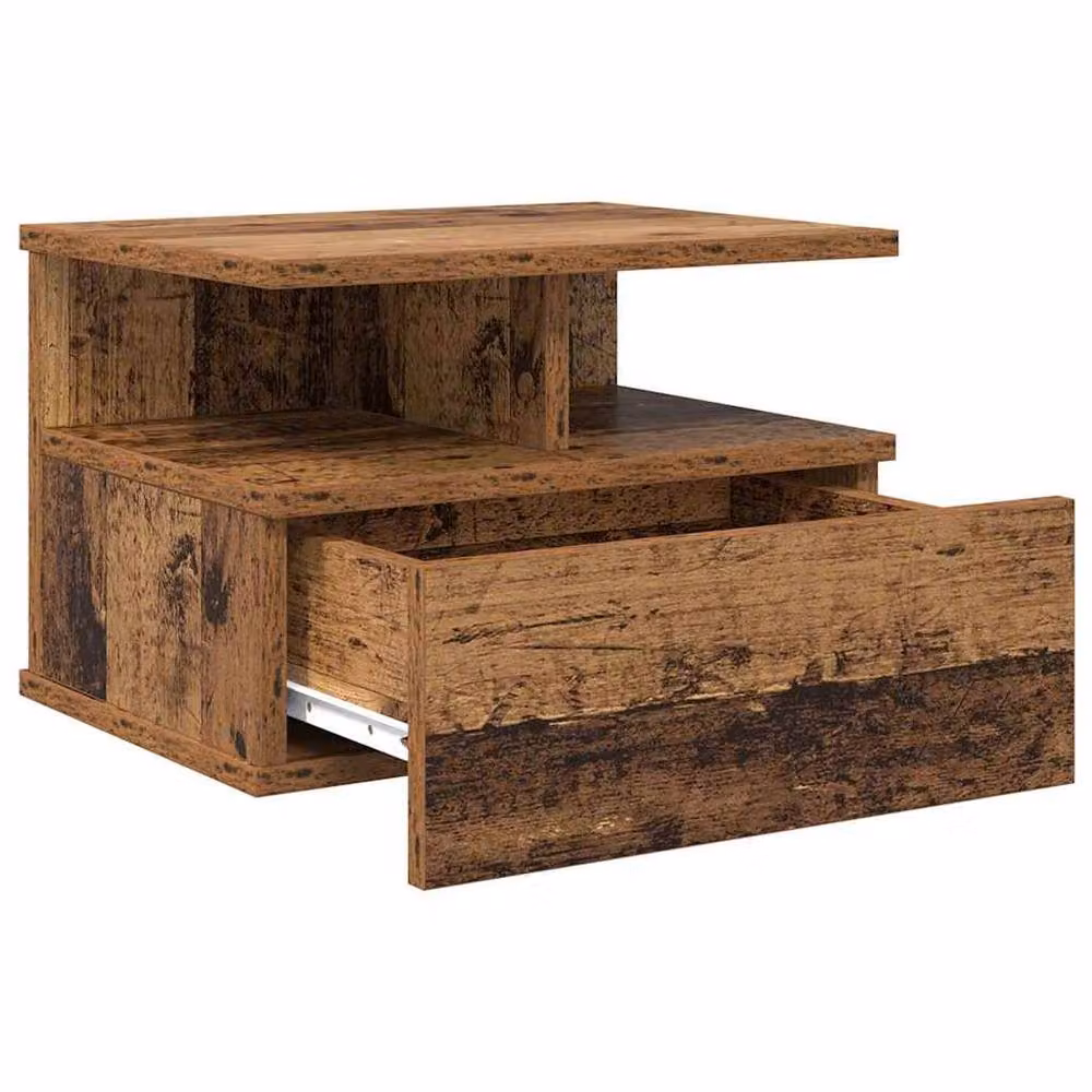 Berkfield Home Set of 2 Floating Nightstands in Old Wood Brown, W/D/H: 40 x 31 x 27 cm – 4