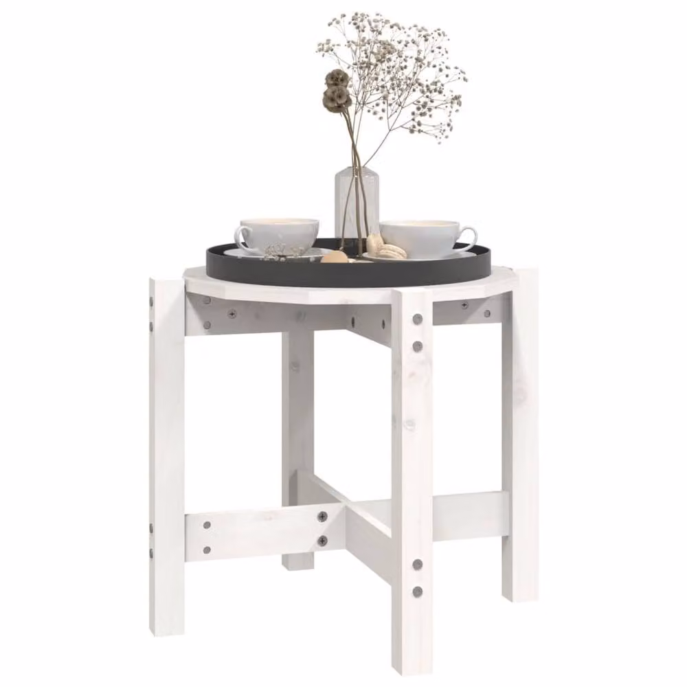 Berkfield Home Round White Solid Pine Coffee Table, W/D/H: 52.5 x 52.5 x 45 cm – 2