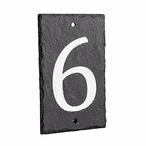 Nicola Spring Rustic Natural Slate House Number 6 Wall Sign, Grey and White, W: 9.0 cm, H: 14.5 cm – 1