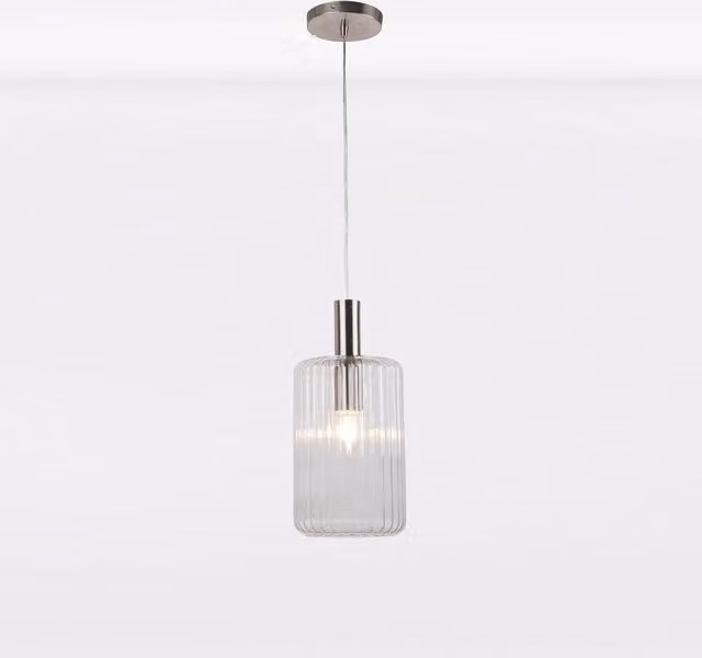 First Choice Lighting Fluted Glass Cylinder Pendant Light in Silver and Brushed Chrome