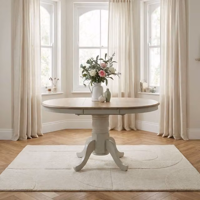 FurnitureboxUK Padstow Rustic Round Extending Solid Rubberwood Dining Table in Light Grey – 1