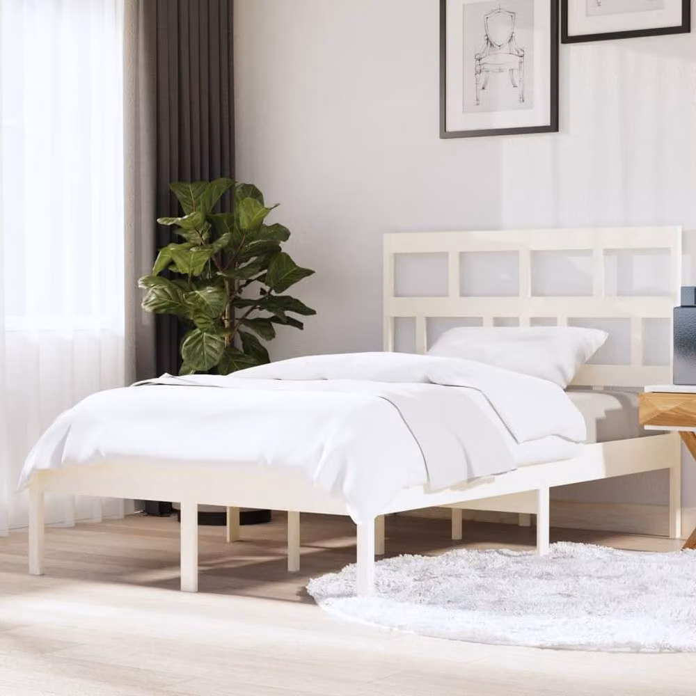 Berkfield Home Beautiful White Solid Wood Pine Bed Frame W/D/H: 140 x 200 cm – 2