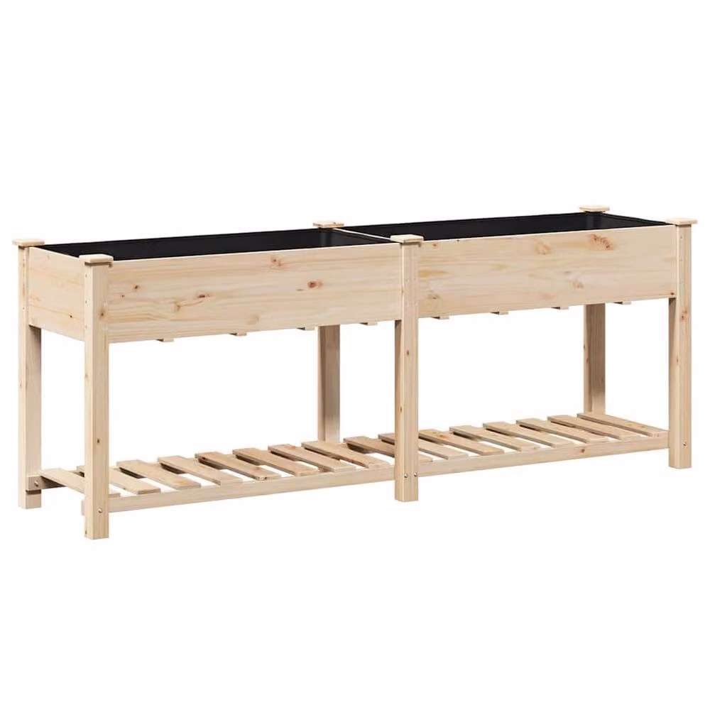 Berkfield Home Wooden Raised Bed Garden Planter with Shelf in Beige, W/D/H: 203 x 53 x 76.5 cm – 3